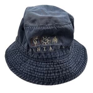 Vintage Santa Fe Embroidered Denim Bucket Hat Blue 1990s Womens
